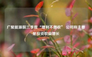 广聚能源前三季度“增利不增收” 公司称主要是投资收益增长