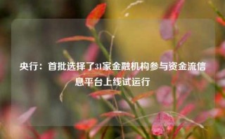 央行：首批选择了31家金融机构参与资金流信息平台上线试运行