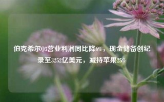 伯克希尔Q3营业利润同比降6%，现金储备创纪录至3252亿美元，减持苹果25%