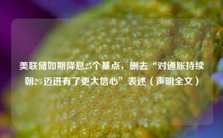 美联储如期降息25个基点，删去“对通胀持续朝2%迈进有了更大信心”表述（声明全文）