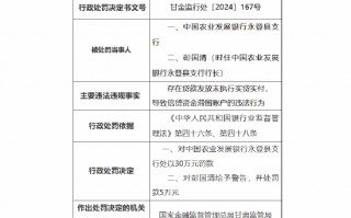 中国农业发展银行永登县支行被罚30万元：贷款发放未执行实贷实付，导致信贷资金滞留账户