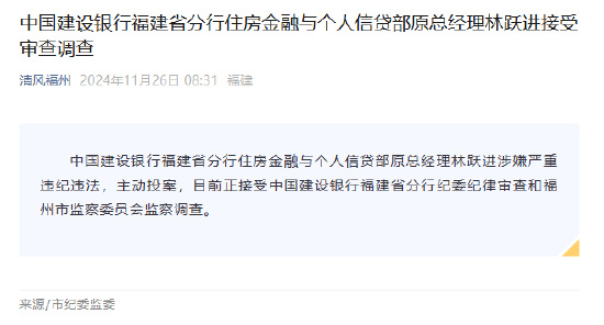 建设银行福建省分行住房金融与个人信贷部原总经理林跃进接受审查调查-第1张图片-健康网